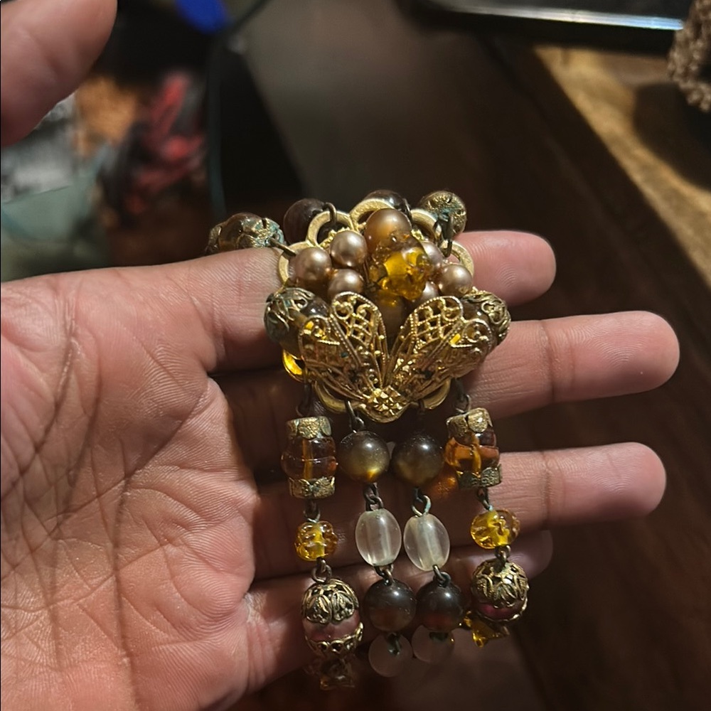 Gold and Brown Intricate Beaded Bracelet
